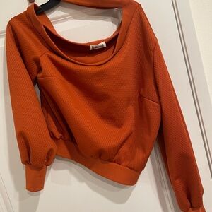 Orange Textured Long Sleeve Top